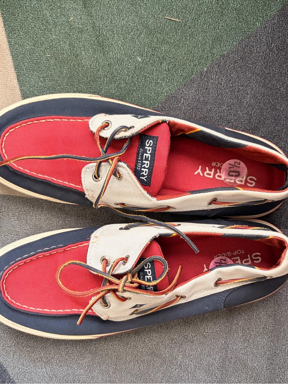 Sperry Red Canvas Boat Shoe with Navy Trim